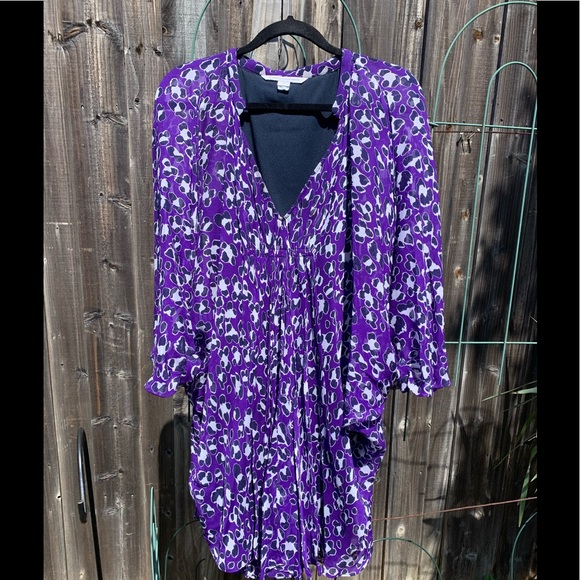 DVF-Silk Bat Wing Purple Leopard  Print Dress - Picture 8 of 8